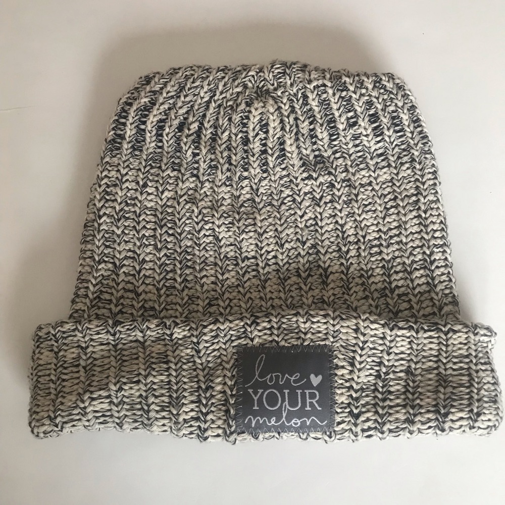 Love Your Melon cuffed White gray Hat Beanie